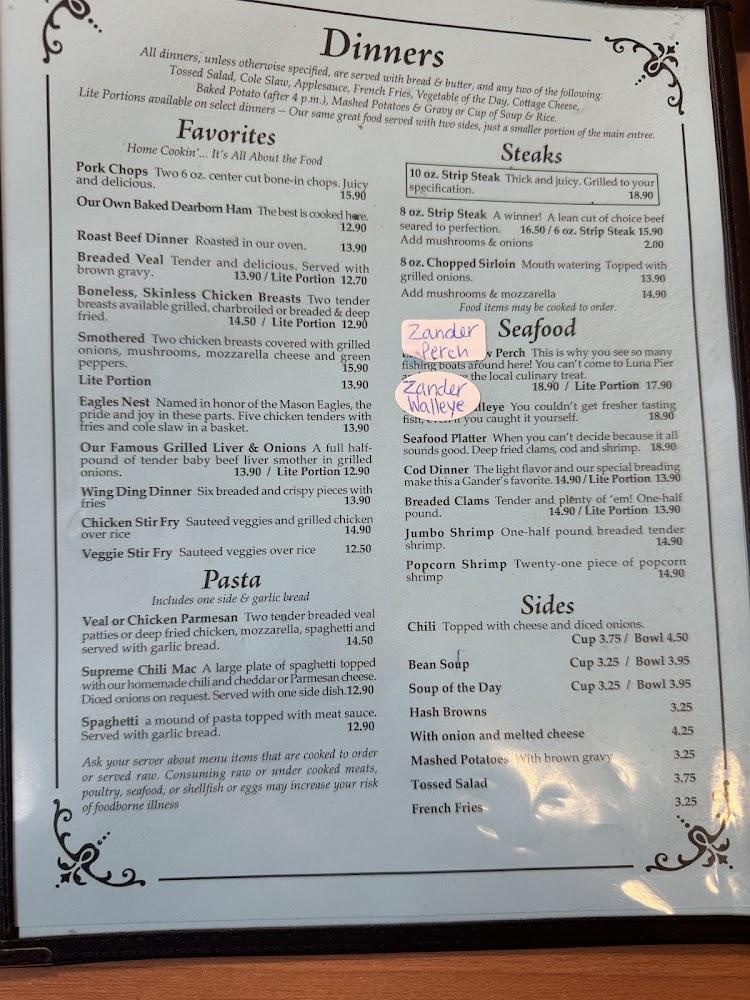 Gander's Family Restaurant - Menu Scan 1